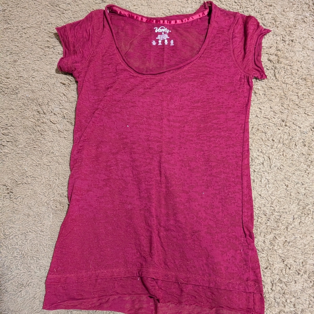Vanity Deep Pink Short Sleeve See Through Top